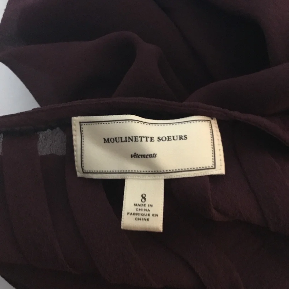 Anthropologie Moulinette Soeurs Women’s 100% Silk Burgundy Ruffled Top Size M - Picture 7 of 8